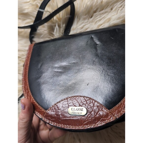 Gianni Firenze Small Mini Two-toned Black Crossbody Italian Leather Handbag Long - Picture 12 of 16